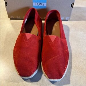 TOMS Women’s Red Suede Rope Sole Shoes Loafers 9.5